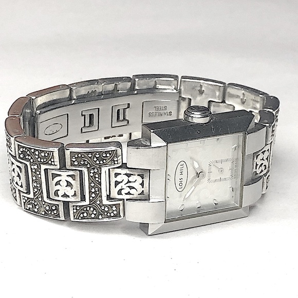 LOIS HILL Watch Square Face Alternating Links Sterling Silver Bracelet Band - Picture 11 of 17